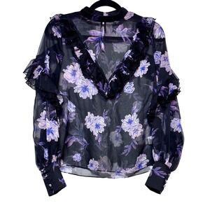 Whimsigoth Fairy Grunge‎ Semi Sheer Ruffle Blouse Women Size S Ethereal Floral